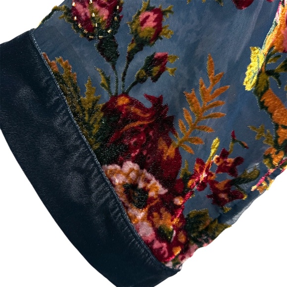 Soft Surroundings Velvet Burnout Kimono Jacket Topper Beaded Large L XL Blue - Picture 4 of 9